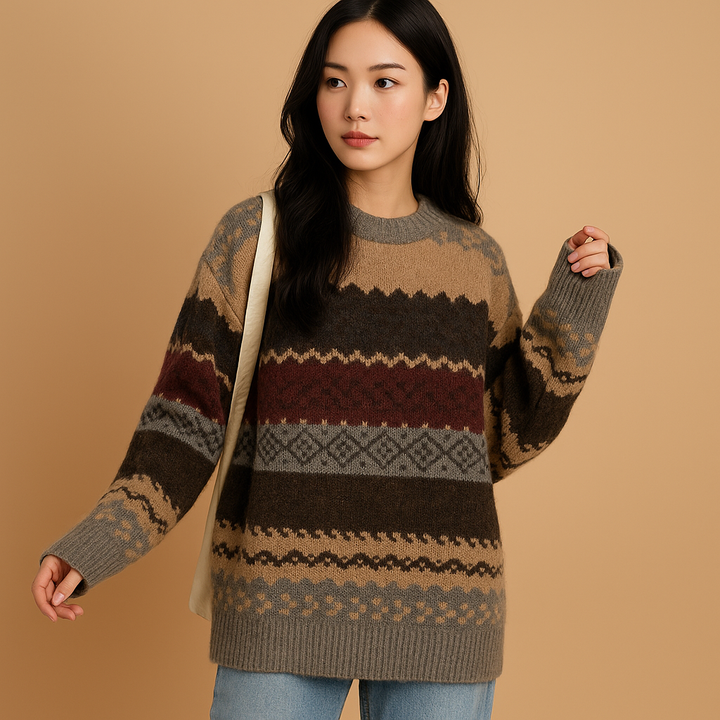 Women's Printed Knit Jumper Dress for Winter (3)