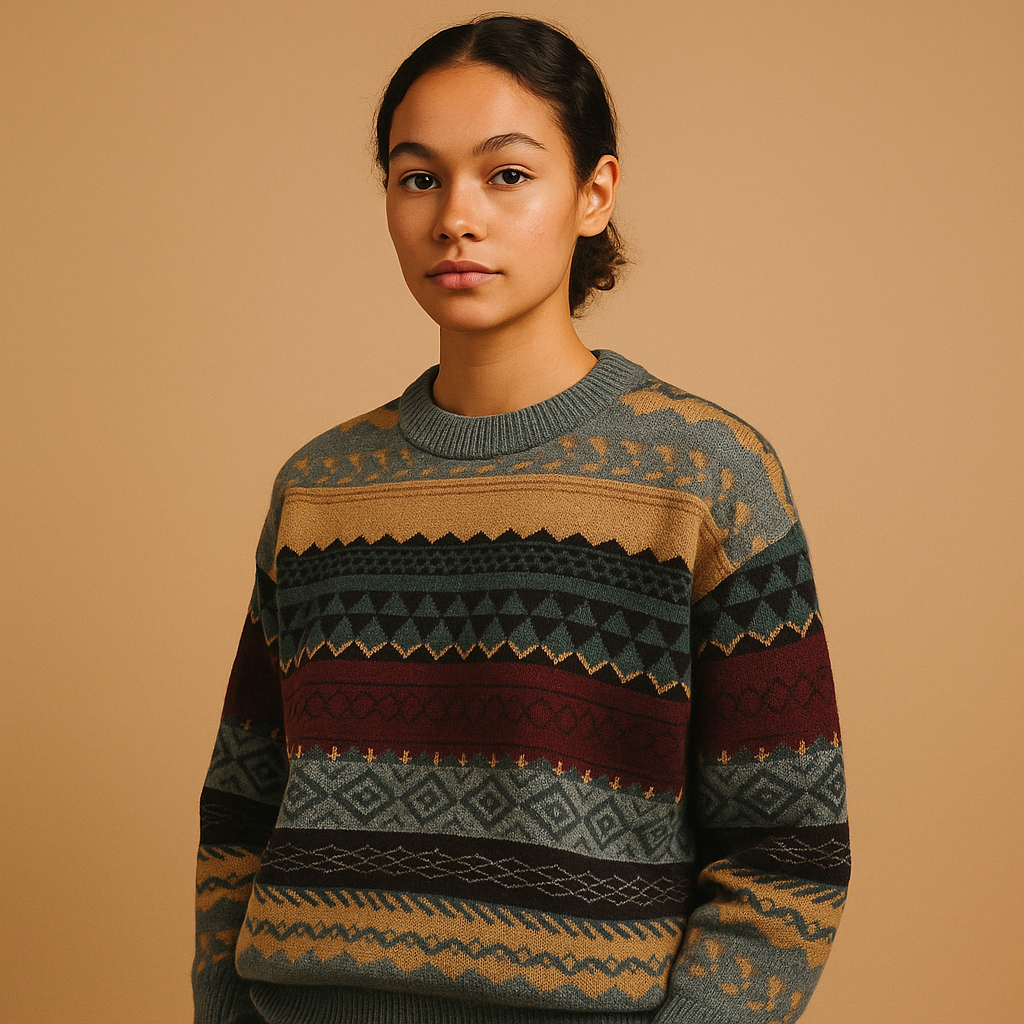 Women's Printed Knit Jumper Dress for Winter in Grey