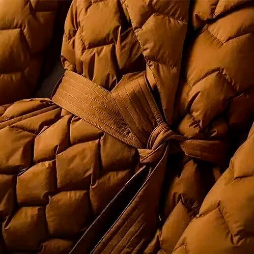 Women's Puffer Coat with Belted Quilted Design (6)
