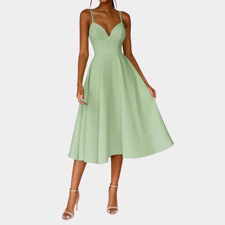 Women's Refined Midi Wedding Guest Dress in Green