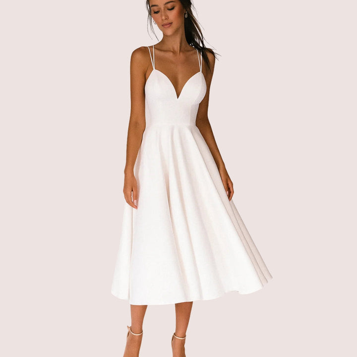Women's Refined Midi Wedding Guest Dress in White