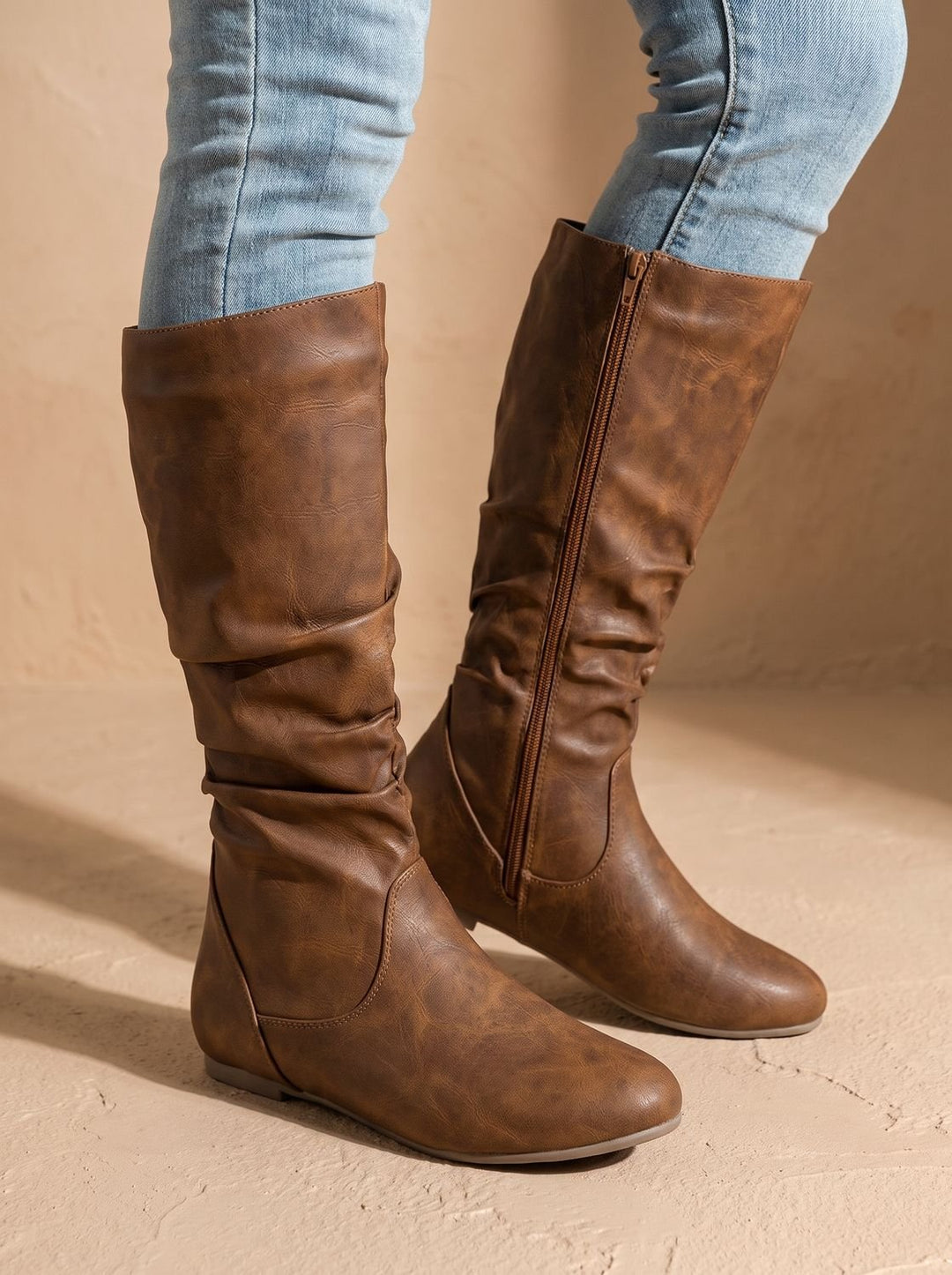 Women's Relaxed Casual Knee High Boots in Light Brown