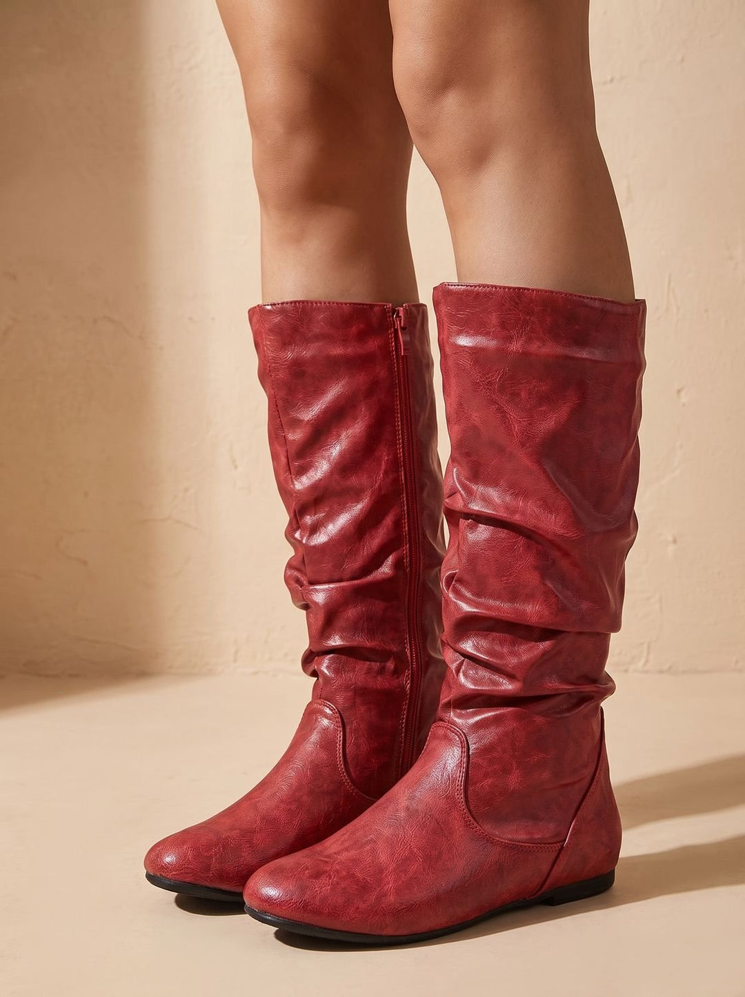 Women's Relaxed Casual Knee High Boots in Red