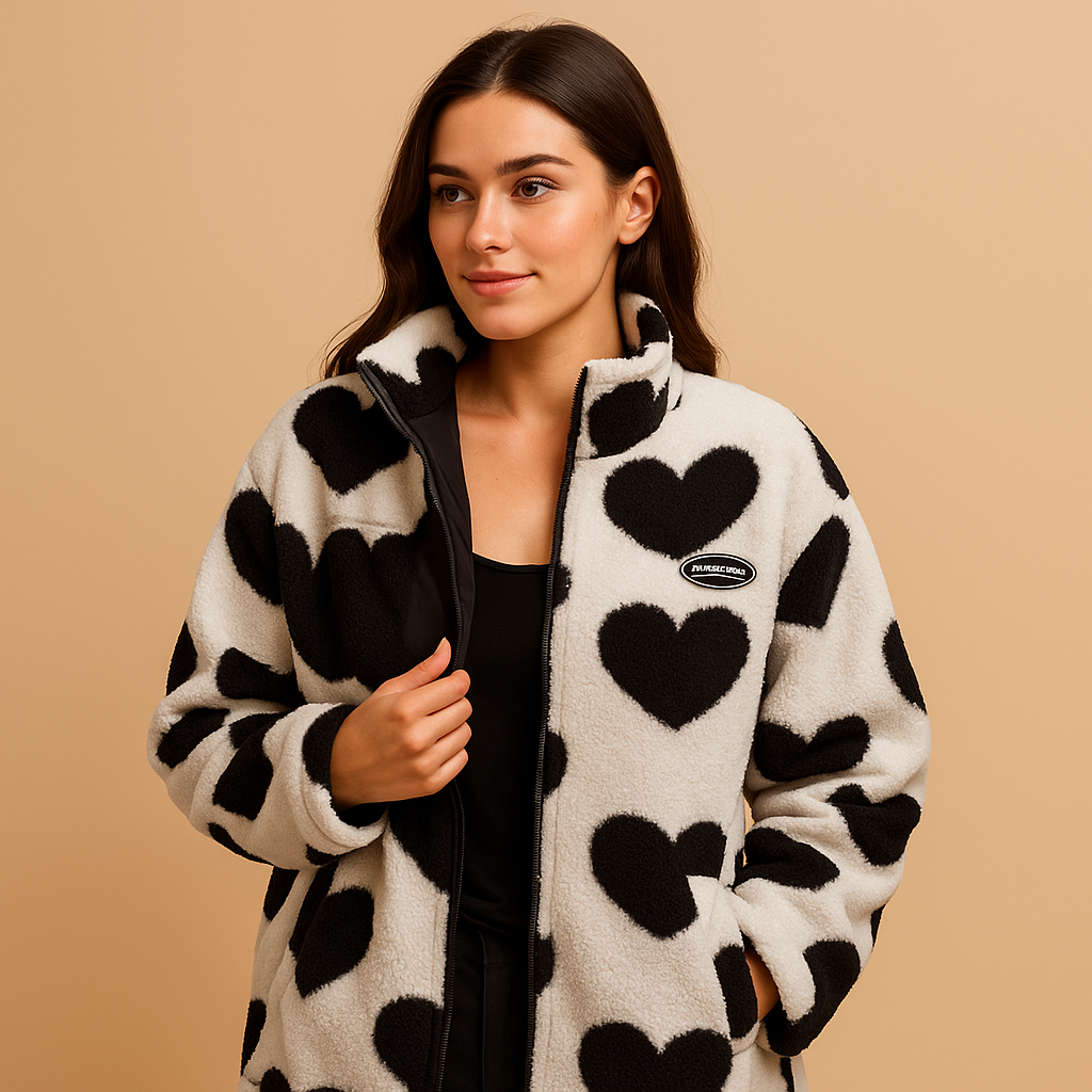 Women's Reversible Fleece Coat for Casual Warmth in Black/White