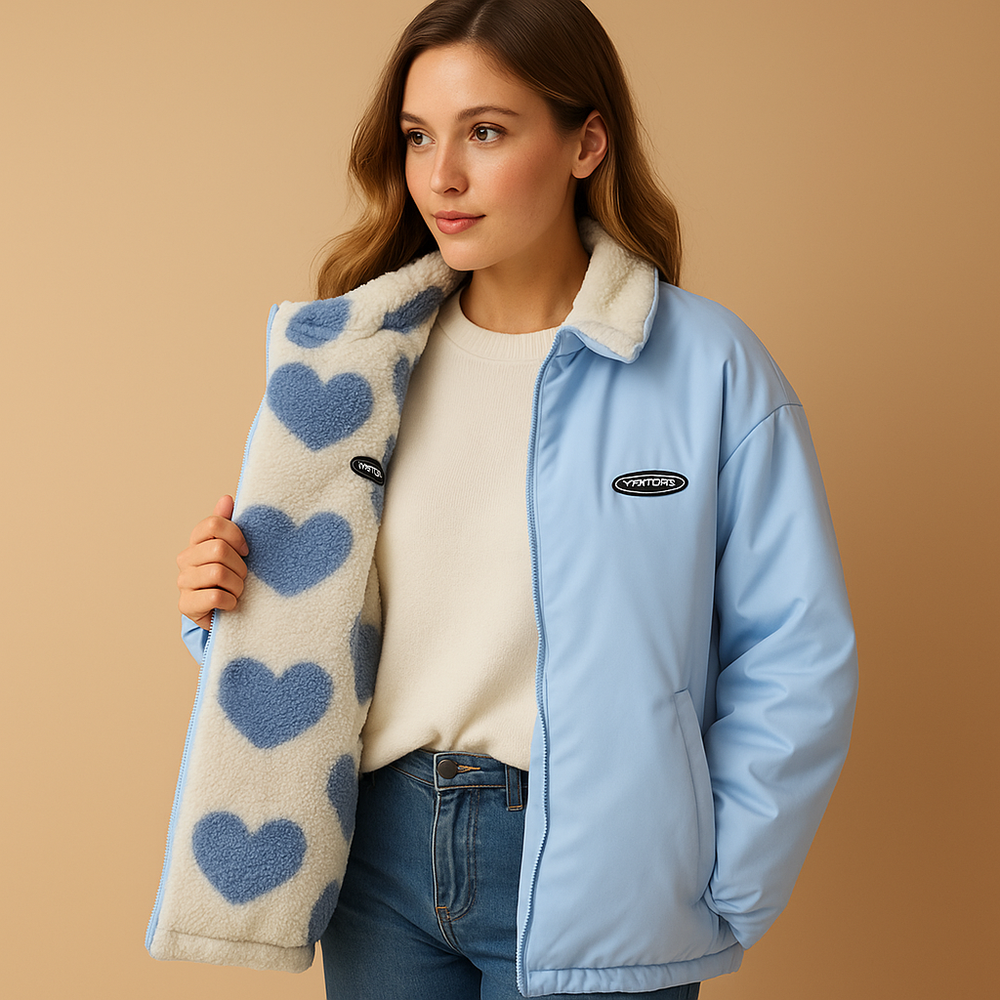 Women's Reversible Fleece Coat for Casual Warmth in Light Blue