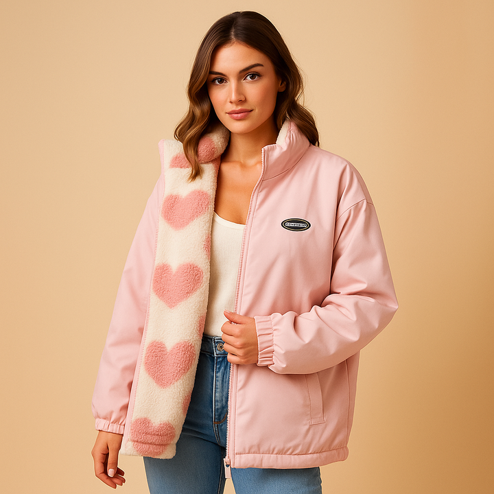 Women's Reversible Fleece Coat for Casual Warmth in Pink