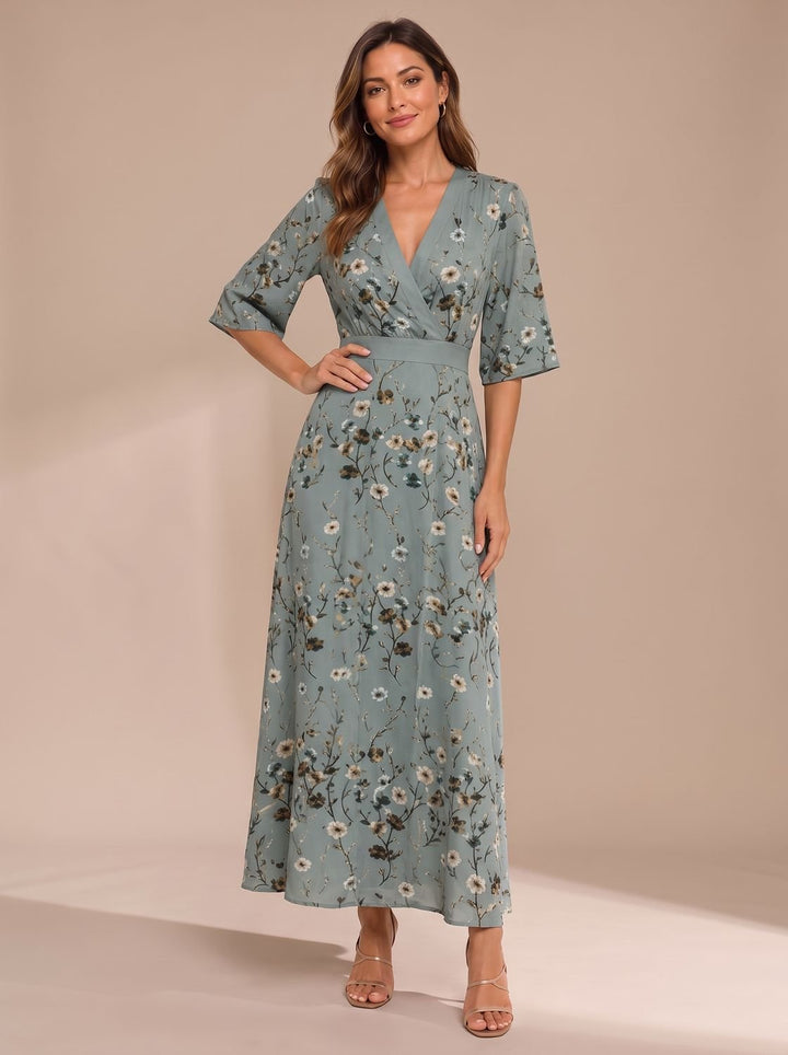 Women's Ruffled Floral Maxi Christmas Party Dress in Golden Grace