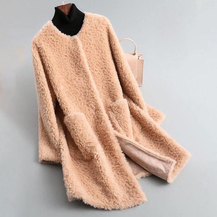 Women's Shearling Trench Coat for Winter in Blossom Pink