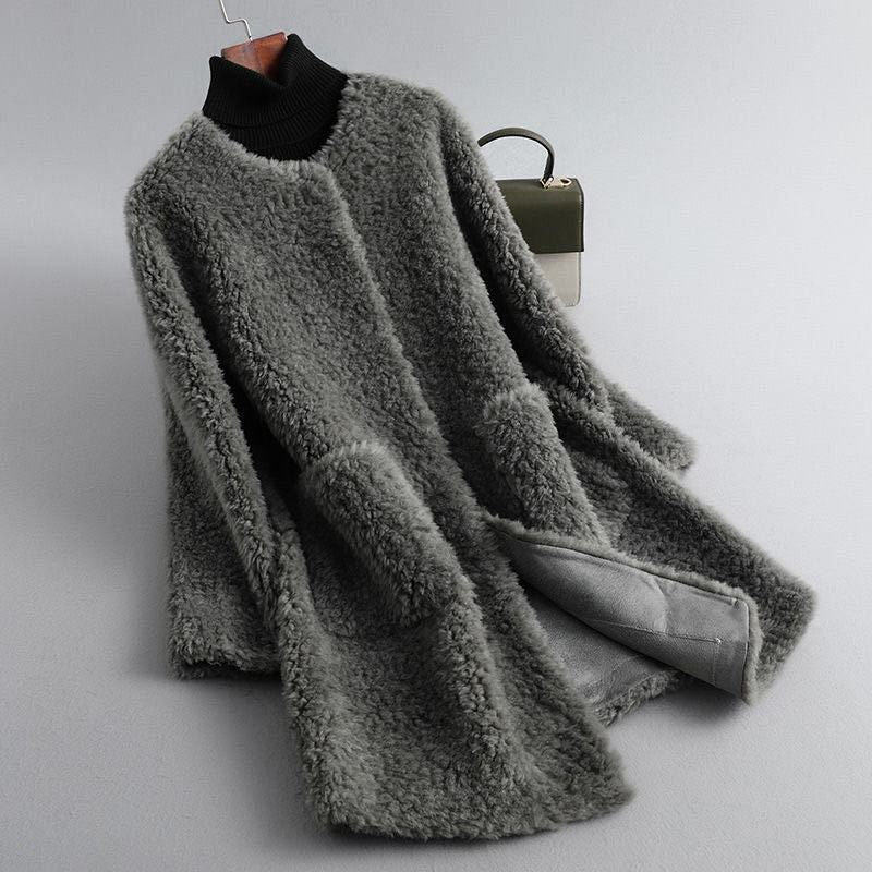 Women's Shearling Trench Coat for Winter in Graphite Gray