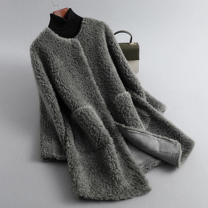 Women's Shearling Trench Coat for Winter in Graphite Gray