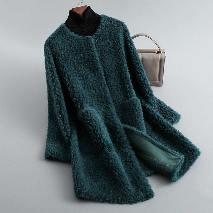 Women's Shearling Trench Coat for Winter in Mint Green
