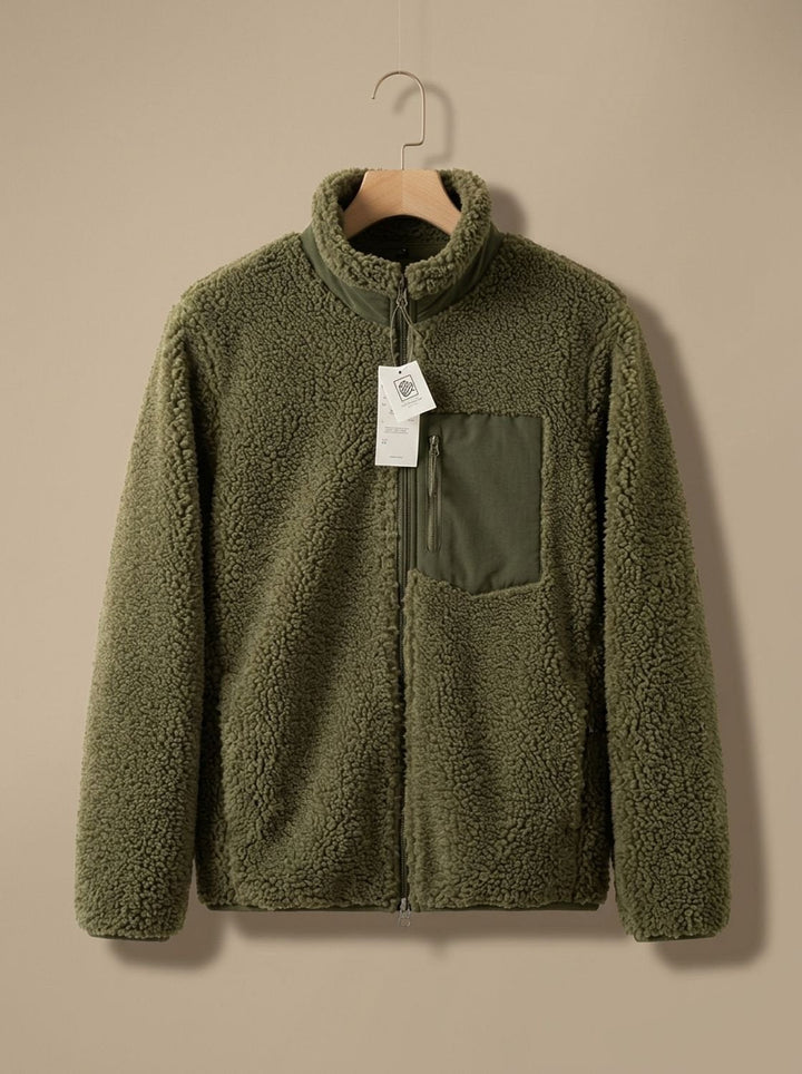 Women's Sherpa Fleece Layering Coat for Fall in Army Green
