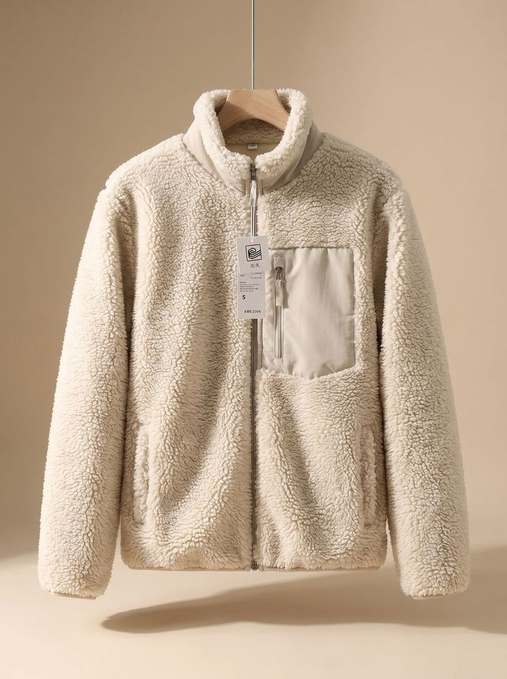 Women's Sherpa Fleece Layering Coat for Fall in Beige 1