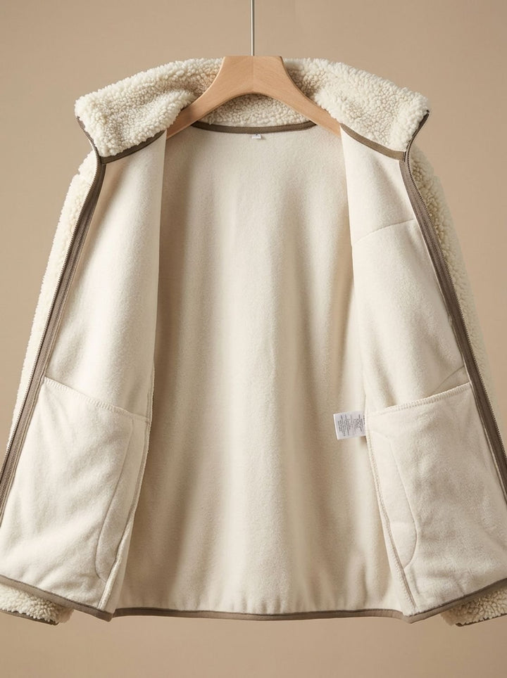 Women's Sherpa Fleece Layering Coat for Fall in Beige 3