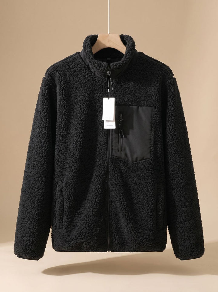 Women's Sherpa Fleece Layering Coat for Fall in Black