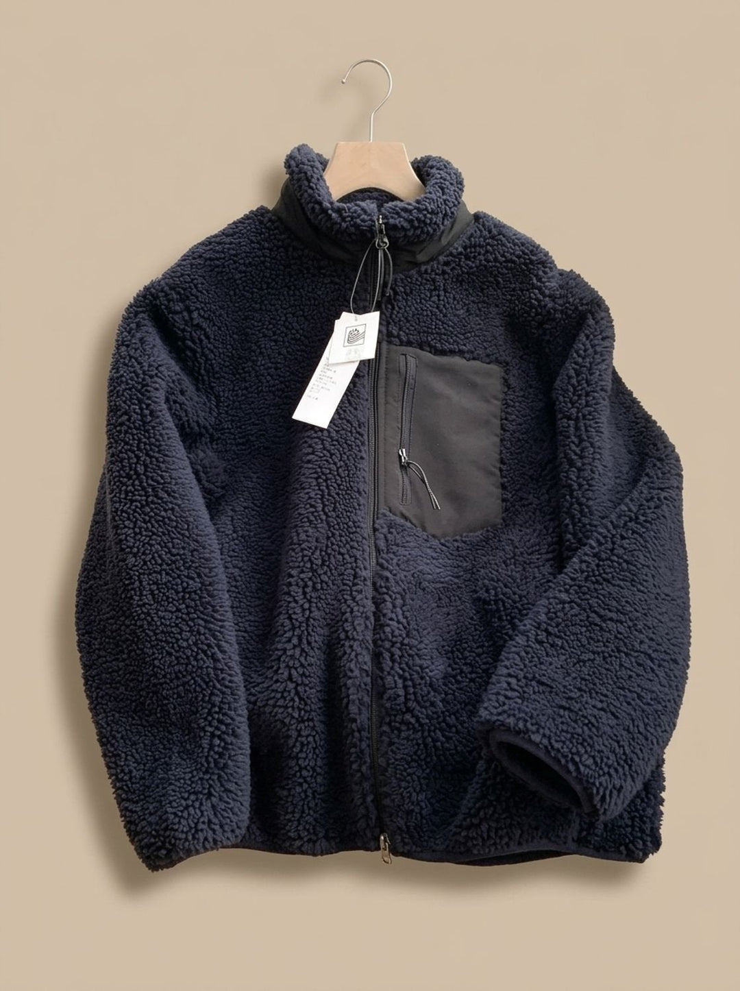 Women's Sherpa Fleece Layering Coat for Fall in Navy Blue