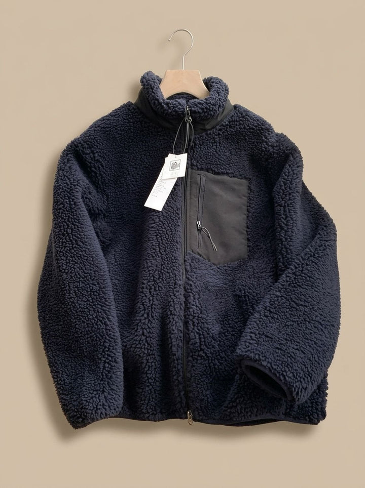 Women's Sherpa Fleece Layering Coat for Fall in Navy Blue