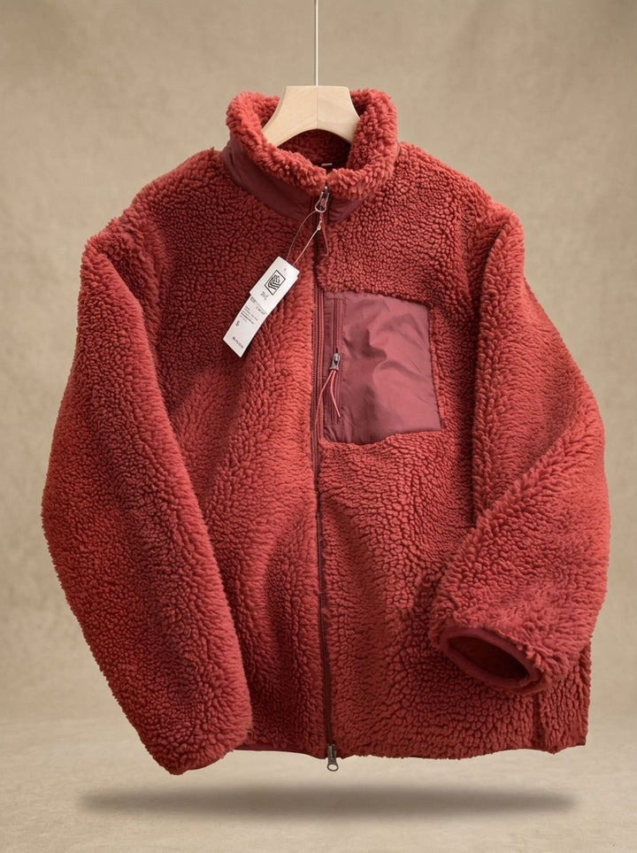 Women's Sherpa Fleece Layering Coat for Fall in Red