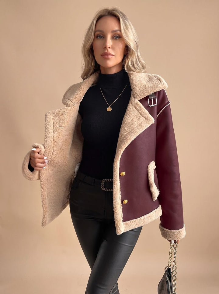 Women's Sherpa-Lined Winter Coat Faux Leather in Brown 5