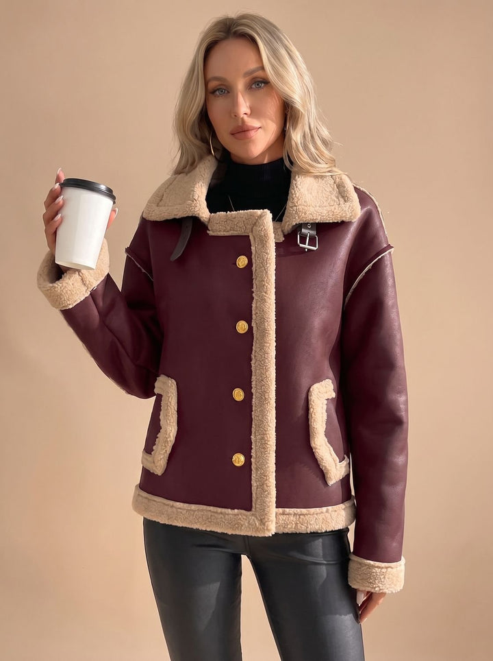Women's Sherpa-Lined Winter Coat Faux Leather in Red