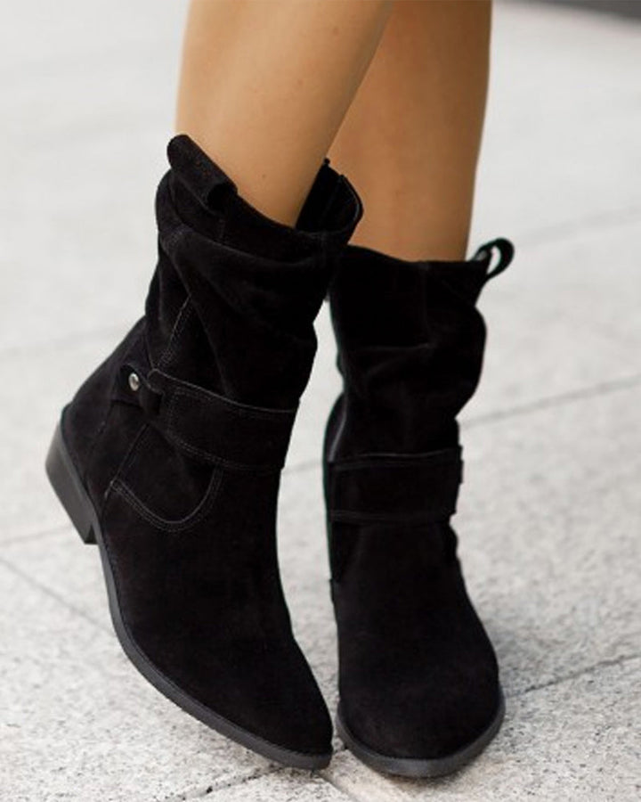 Women's Slouchy Ankle Boots with Buckle Strap in Black