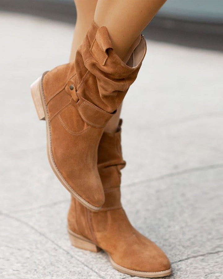 Women's Slouchy Ankle Boots with Buckle Strap in Brown
