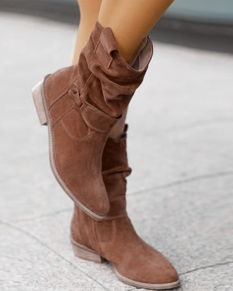 Women's Slouchy Ankle Boots with Buckle Strap in Dark Brown