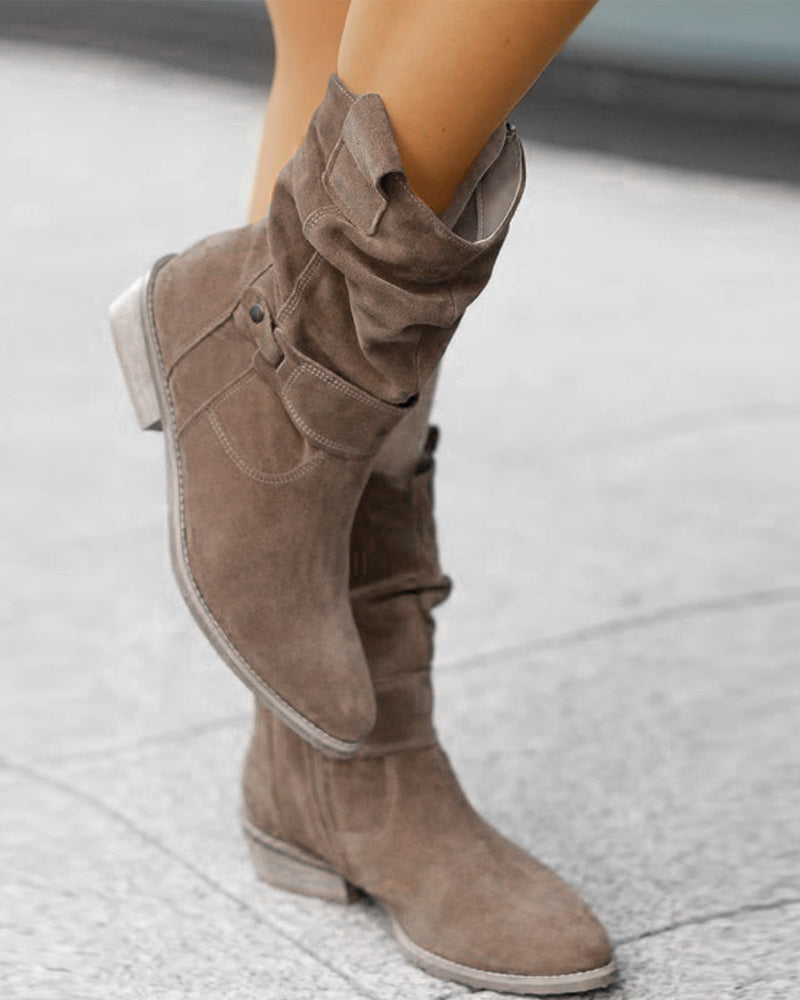 Women's Slouchy Ankle Boots with Buckle Strap in Grey