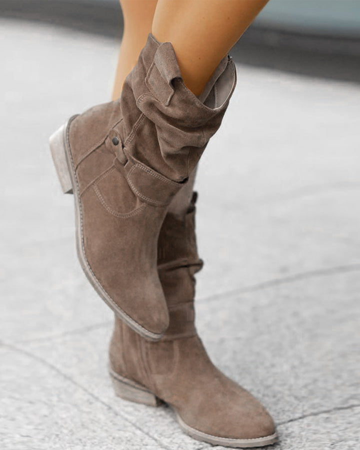 Women's Slouchy Ankle Boots with Buckle Strap in Grey