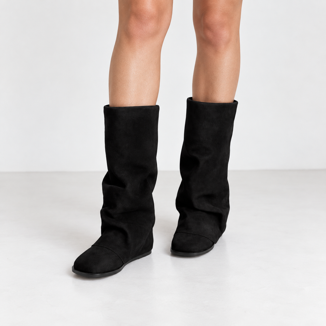 Women's Slouchy Leather Knee High Boots in Black 1
