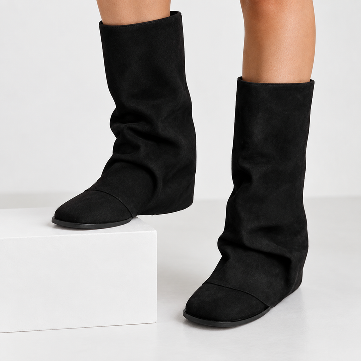 Women's Slouchy Leather Knee High Boots in Black 2