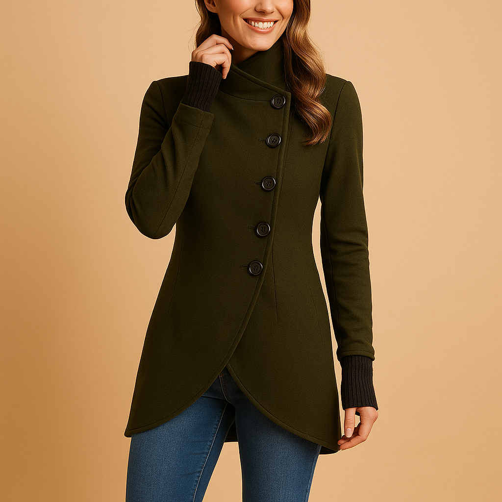 Women's Tailored Asymmetric Trench Coat for Autumn in Olive Green