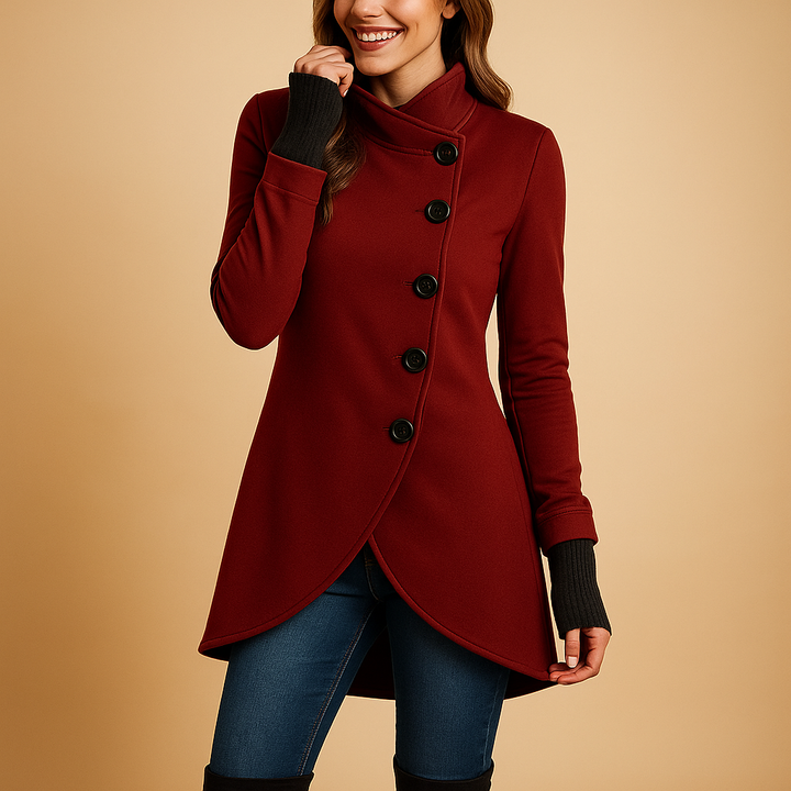 Women's Tailored Asymmetric Trench Coat for Autumn in Wine Red