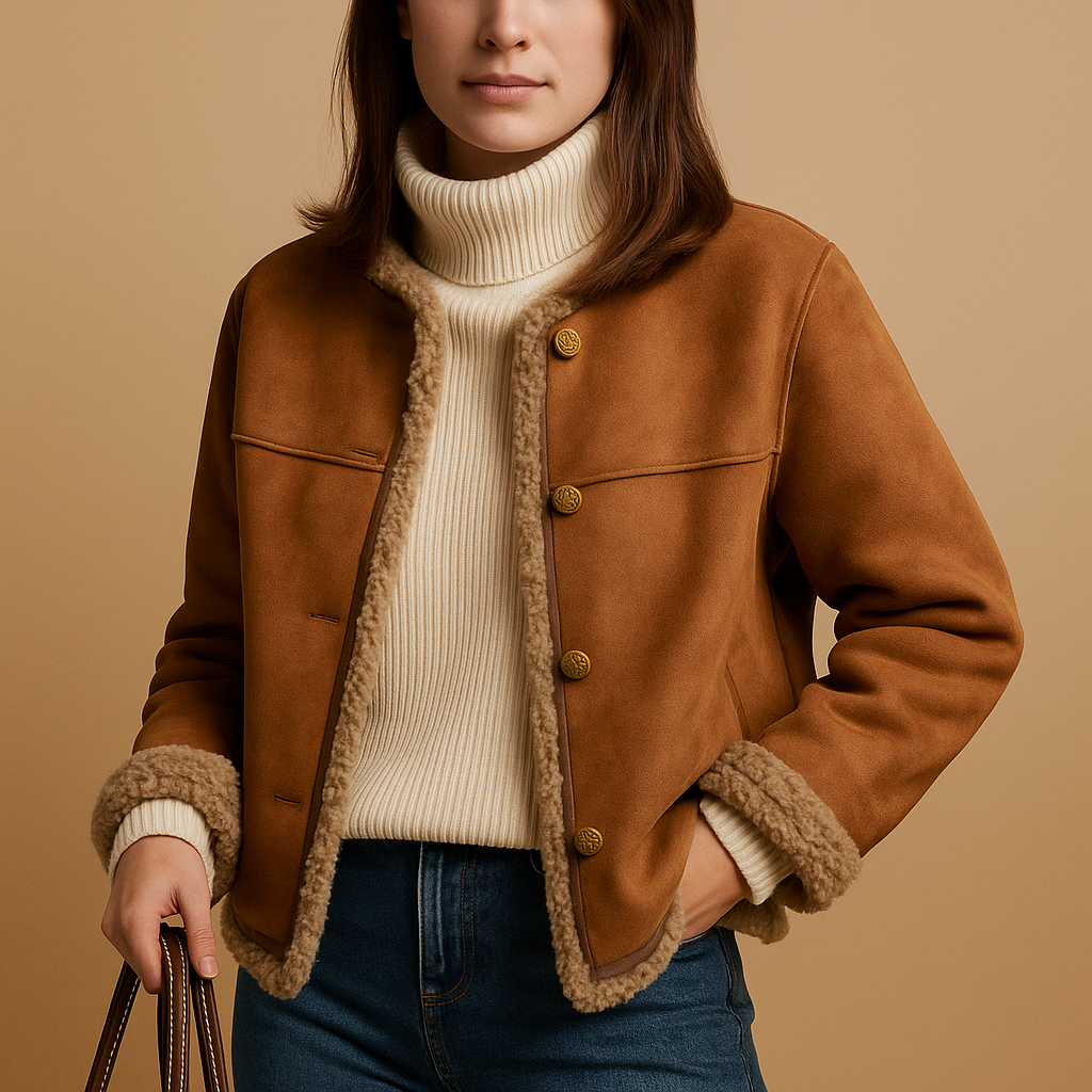 Women's Trench Coat Fleece Jacket for Winter in Brown