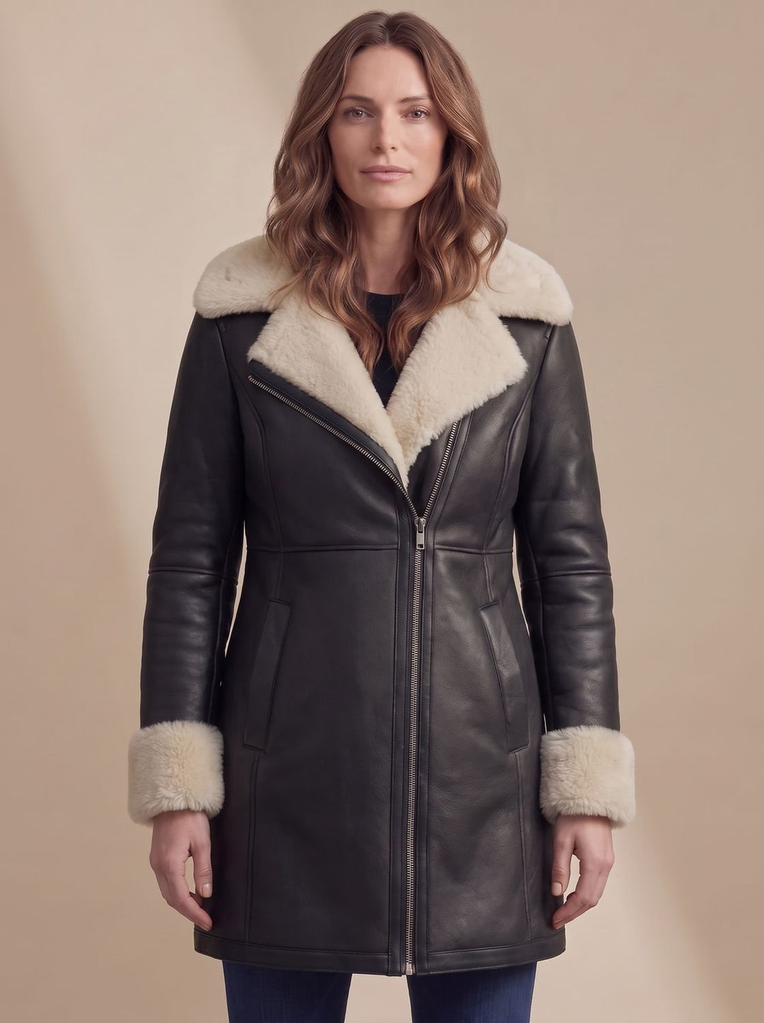 Women's Trench Coat in Leather for Winter in Black
