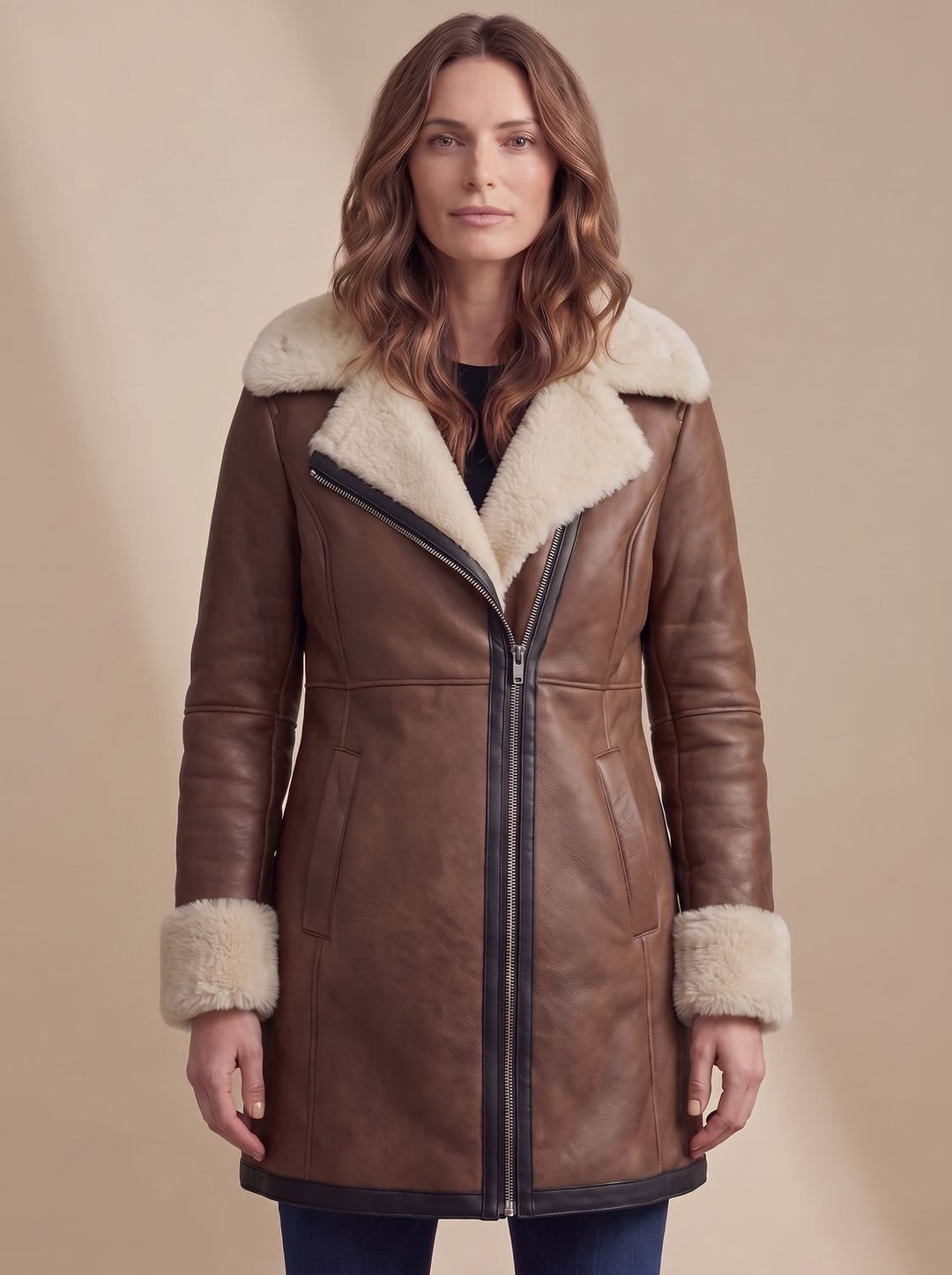 Women's Trench Coat in Leather for Winter in Brown