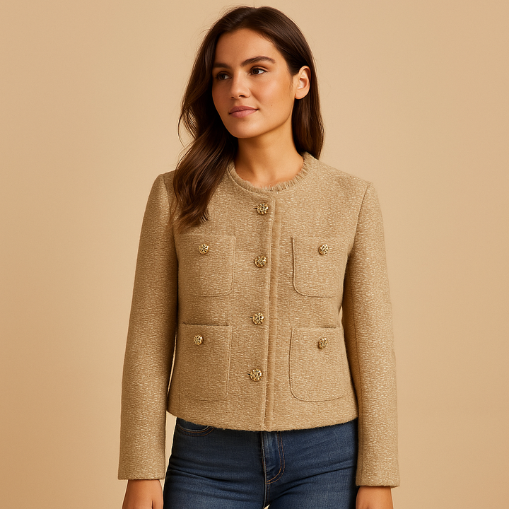 Women's Trench Coat Styled Tweed Blazer in Khaki