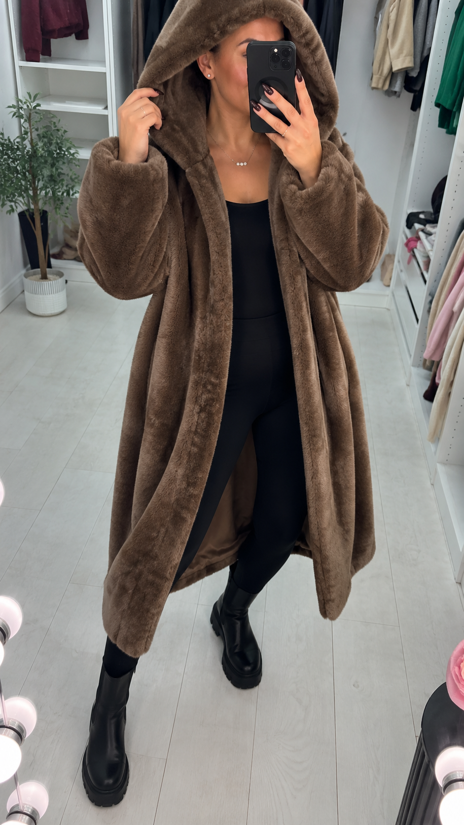 Women's Trench Coat with Faux Fur Hood (6)