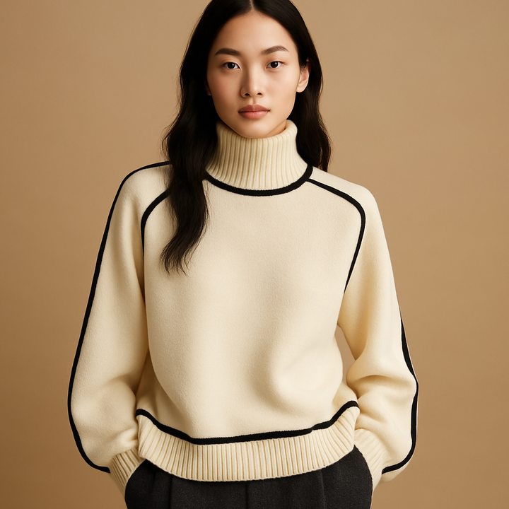 Women's Turtleneck Jumper Dress for Cold Weather in Cream
