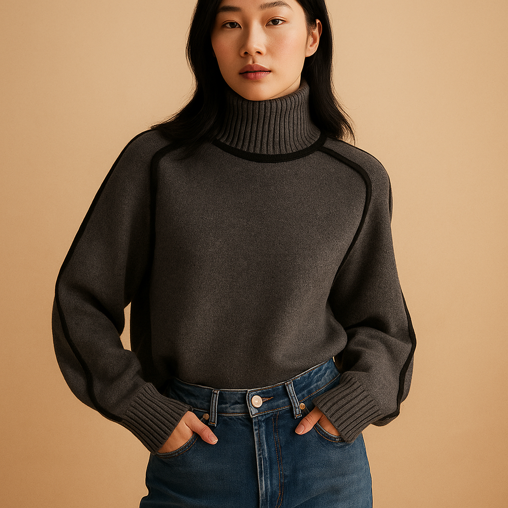 Women's Turtleneck Jumper Dress for Cold Weather in Dark Grey