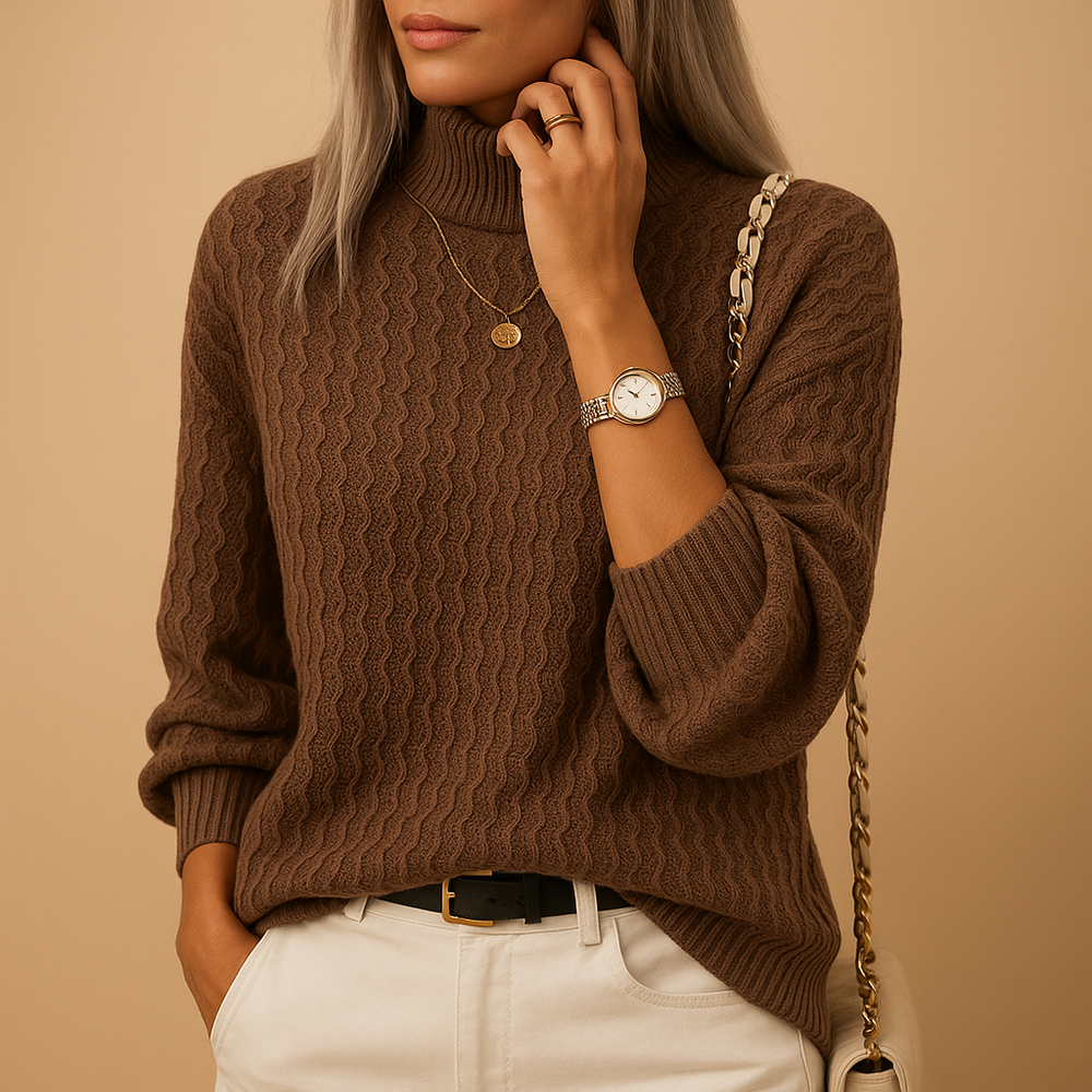 Women's Turtleneck Knit Jumper for Workday Wear in Dark Brown