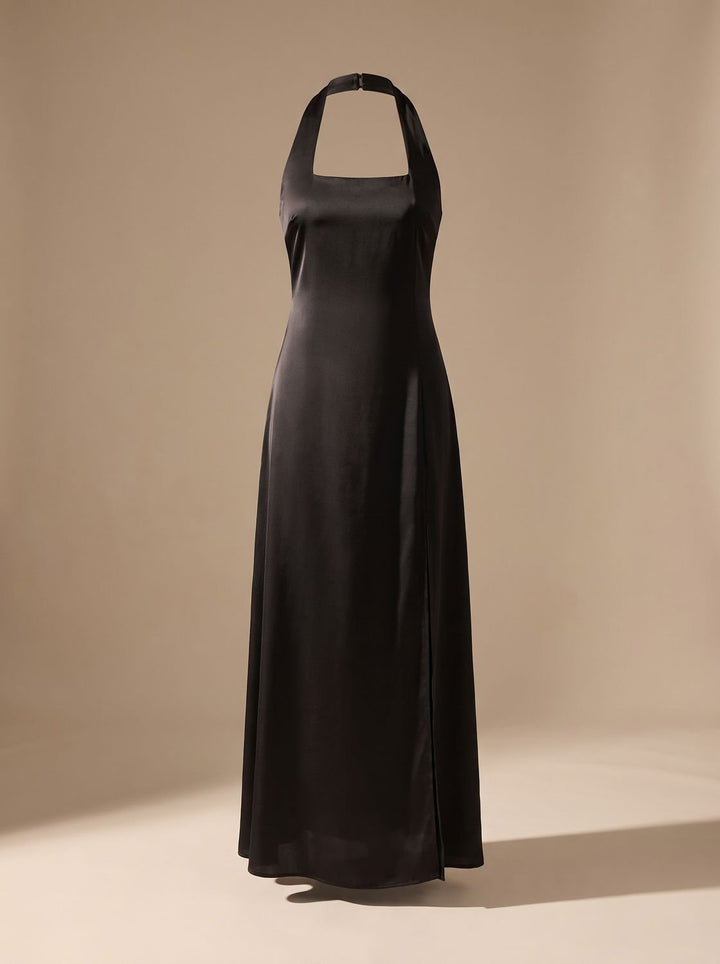 Women's V-Halterneck Maxi Christmas Party Dress in Black 1