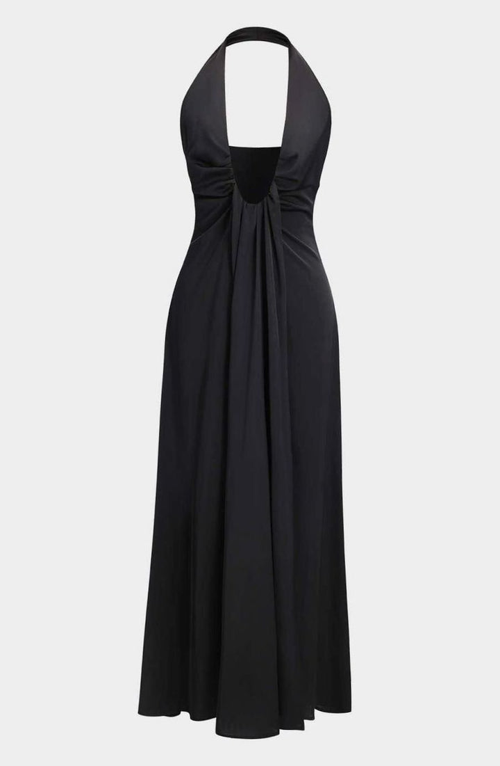 Women's V-Halterneck Maxi Christmas Party Dress in Black 2