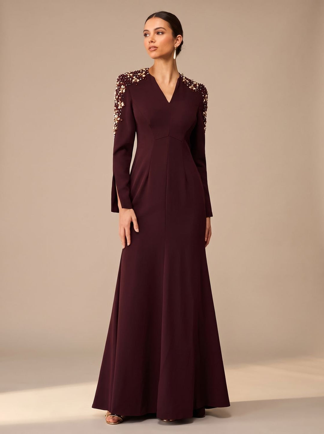 Women's V-Neck Long-Sleeve Maxi Christmas Party Dress