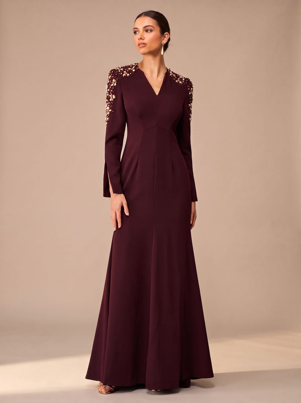 Women's V-Neck Long-Sleeve Maxi Christmas Party Dress (2)