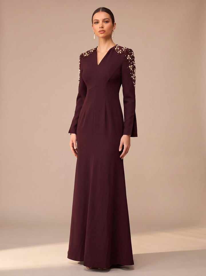 Women's V-Neck Long-Sleeve Maxi Christmas Party Dress (4)