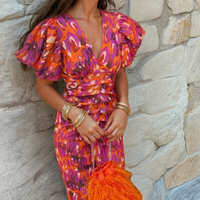 Amber | Women's V-Neck Puff-Sleeve Midi Christmas Party Dress