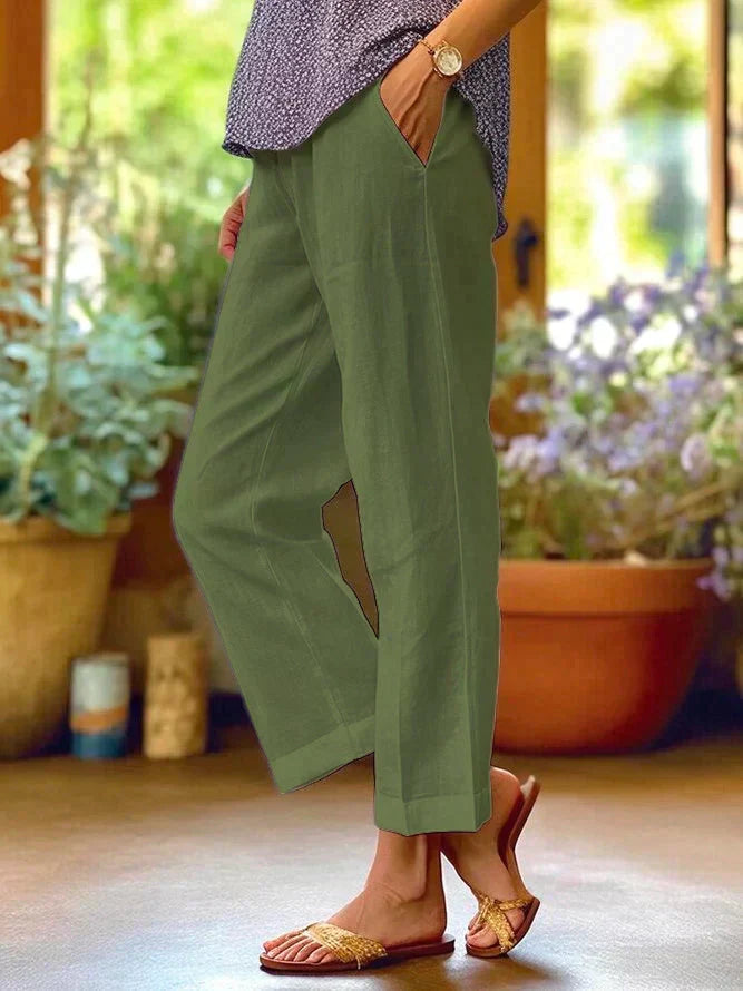 Women's Wide Leg Trousers for Everyday Wear in Green