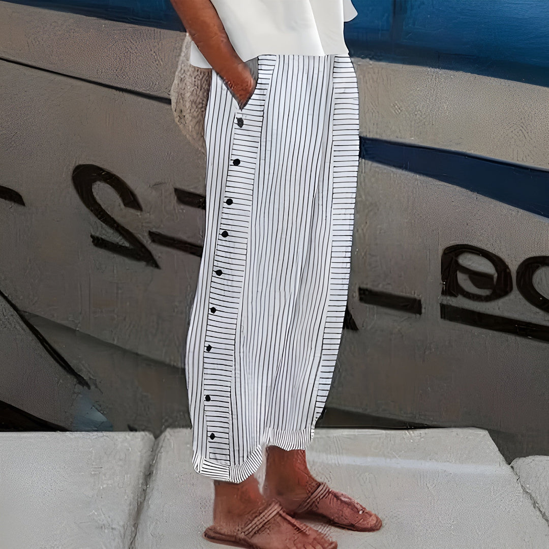 Women's Wide-Leg Trousers in Casual Stripes in Grey
