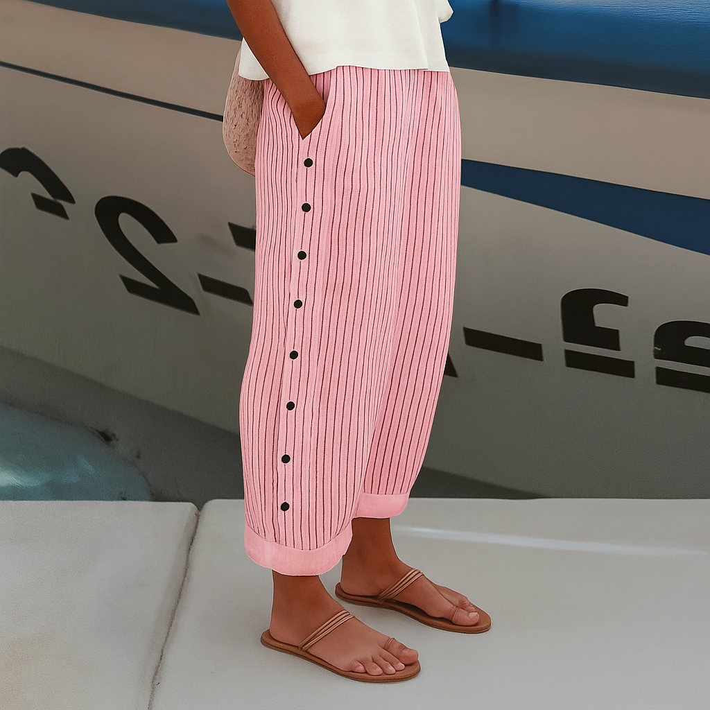 Women's Wide-Leg Trousers in Casual Stripes in Pink